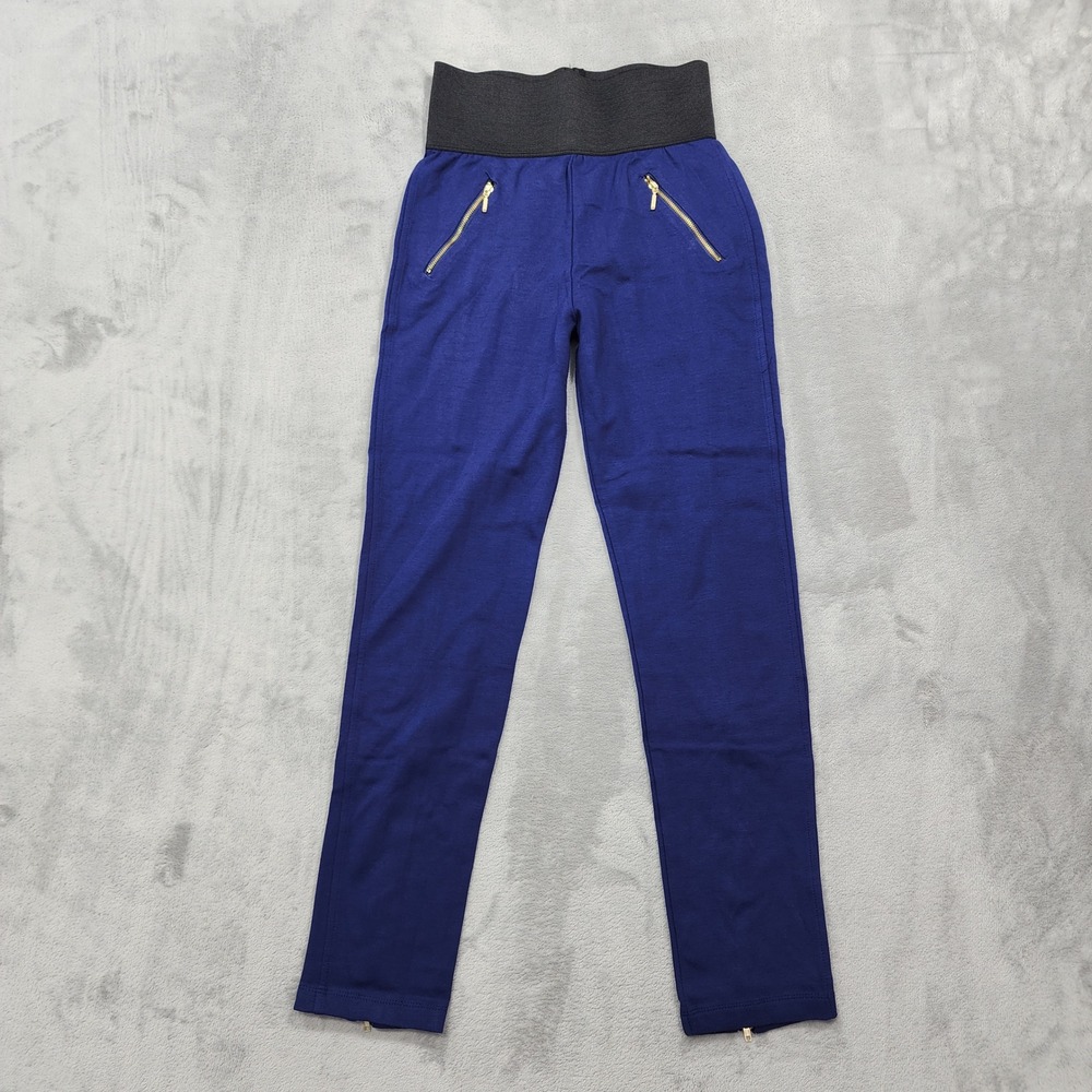 NEW True Love USA Pants Womens M Blue High Waist Slim Fit Zip Hem Stretch Knit